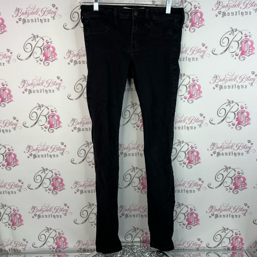 Hollister pants denim dark black Women's Dark Jeans pockets super skinny leg